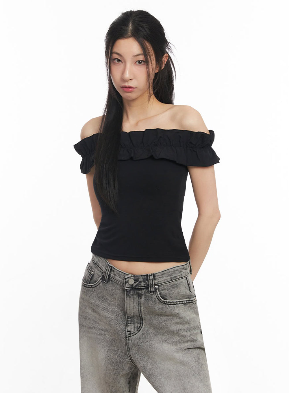 Frill Off-Shoulder Crop Top IY529