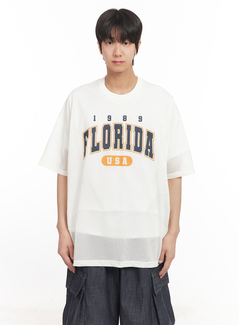 Men's Oversized Graphic Mesh T-Shirt IA510