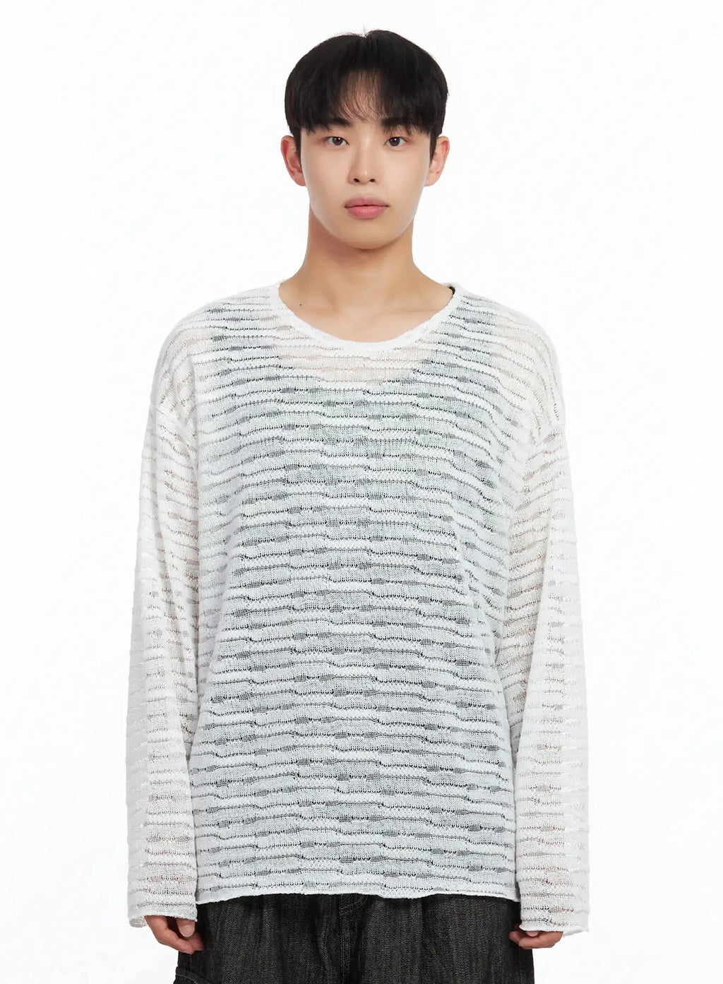 Men's Striped Knit Long-Sleeve Top IL516