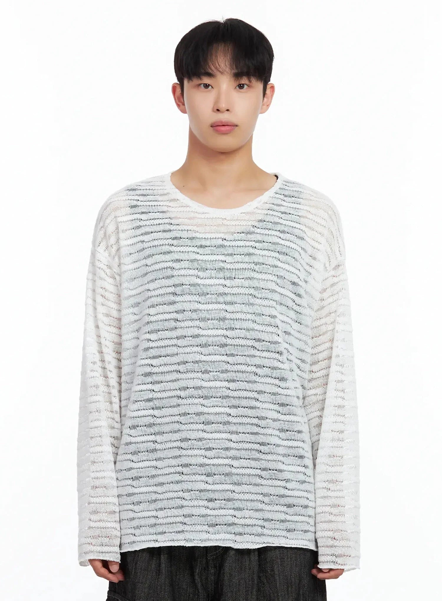 Men's Striped Knit Long-Sleeve Top IL516