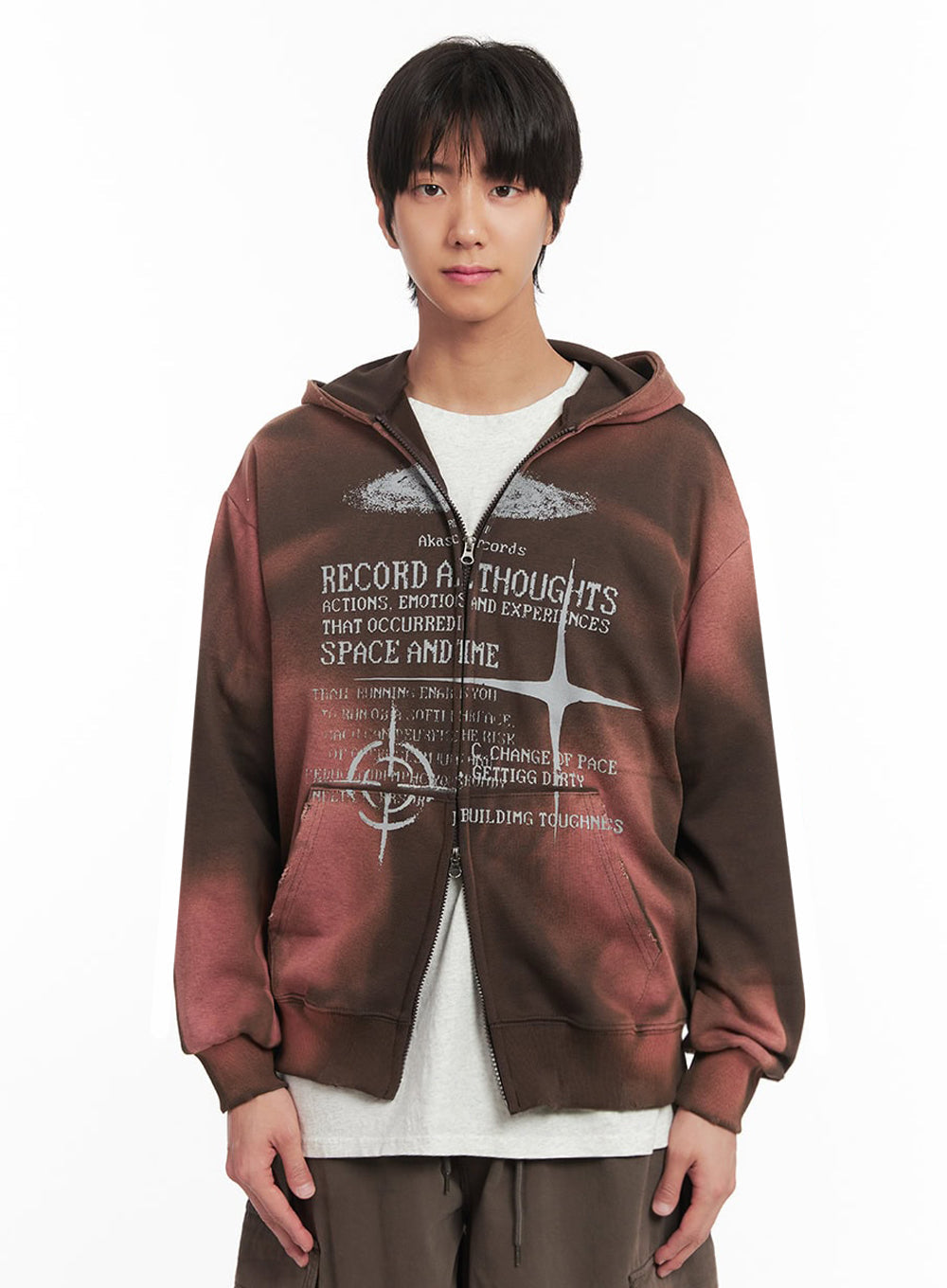 Men's Graphic Dye Washed Hooded Jacket IA510