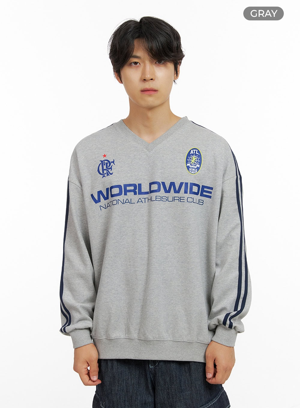 Men's Graphic V-Neck Sweatshirt (Gray) IG409