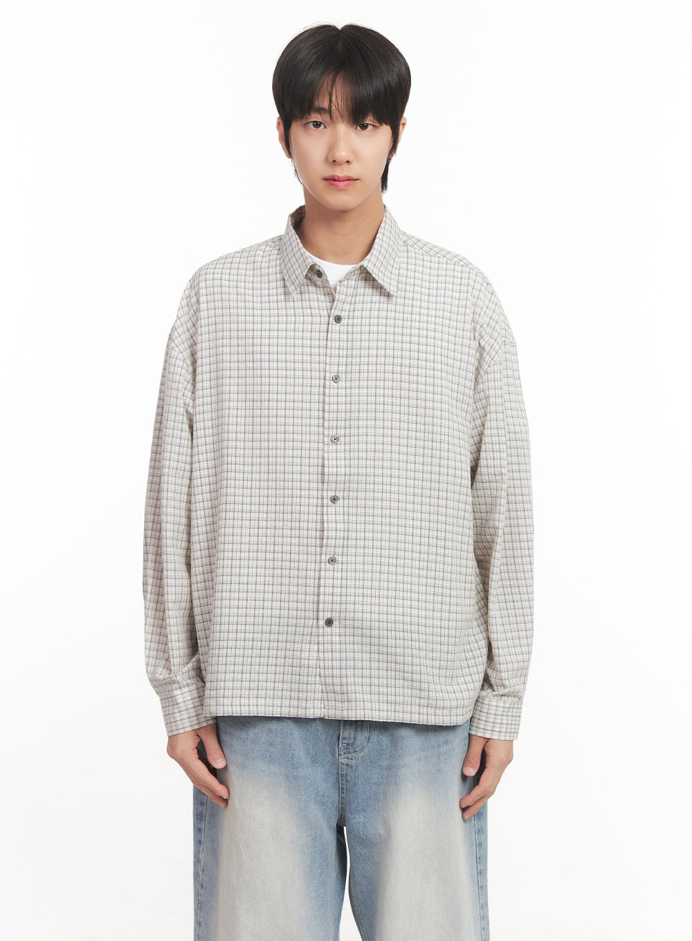 Men's Loose-Fit Checkered Collared Shirt IA510