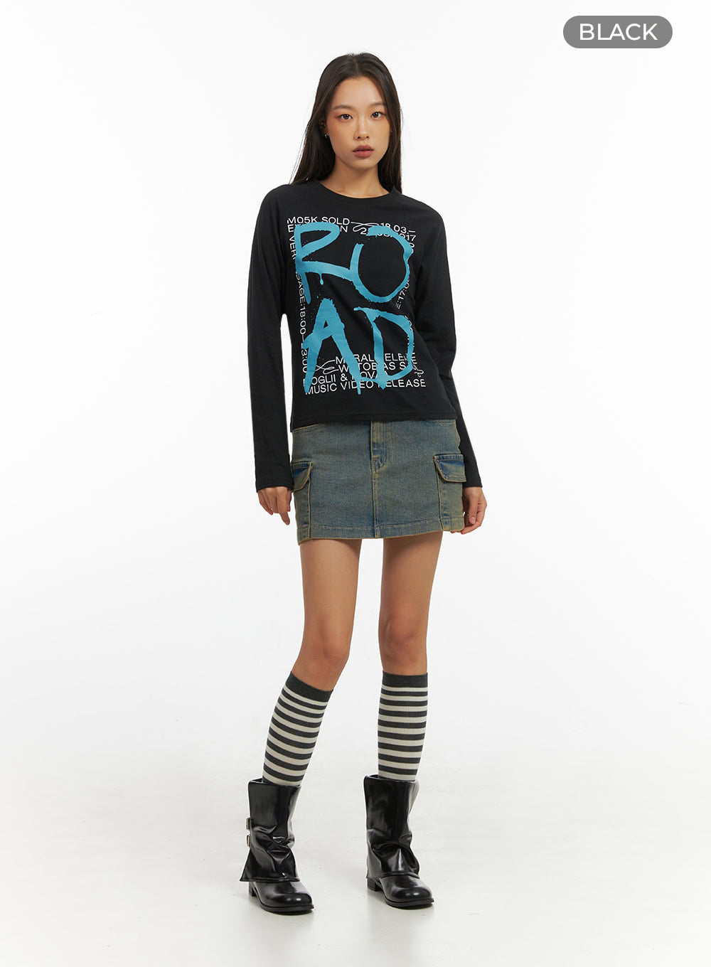 Cotton Graphic Round Neck Long Sleeve Top IO409