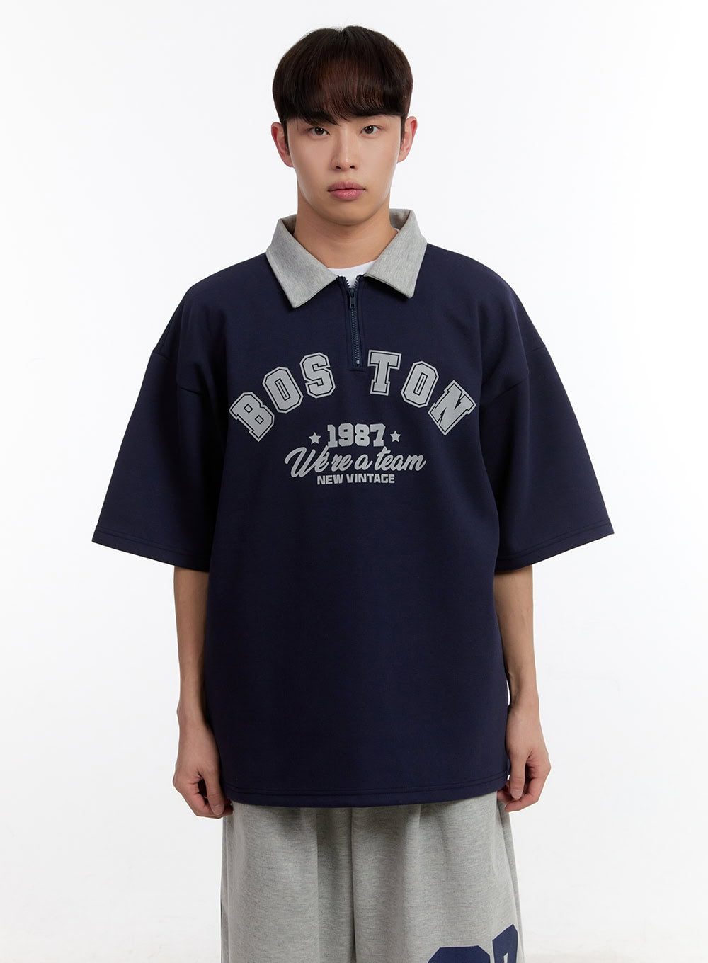 Men's Oversized Half-Zip Collared Sweatshirt IA504