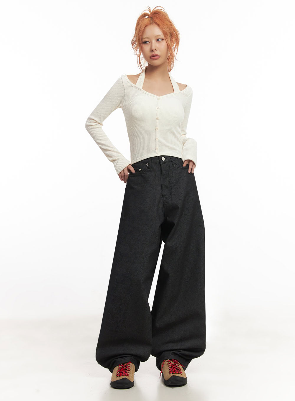 Halter Buttoned Long Sleeve Top IA515