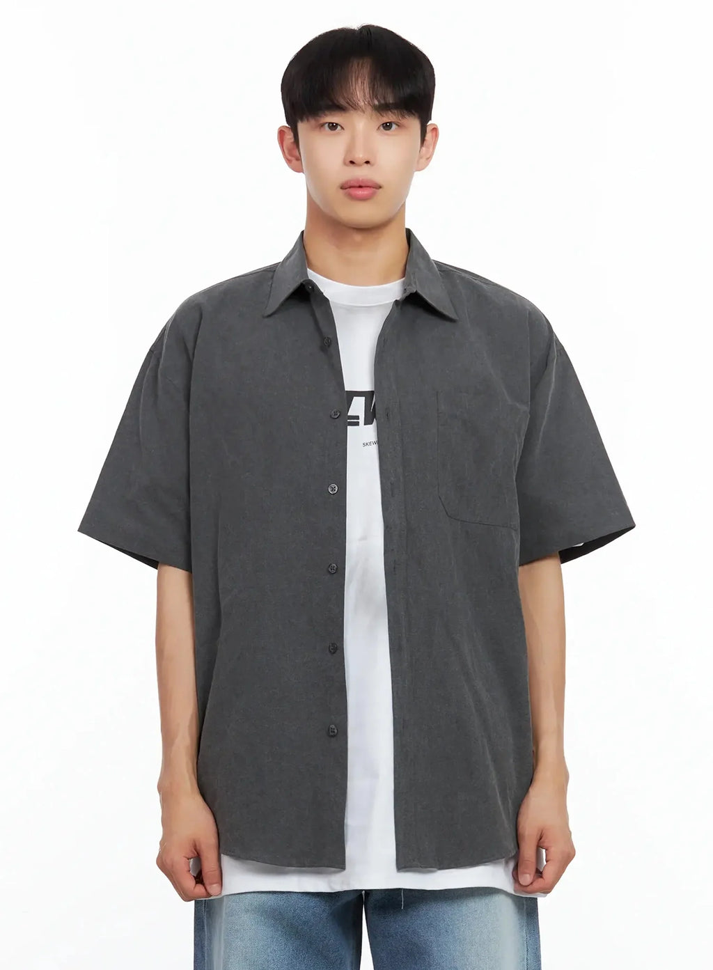 Men's Collared Short-Sleeve Button-Up Top IL516