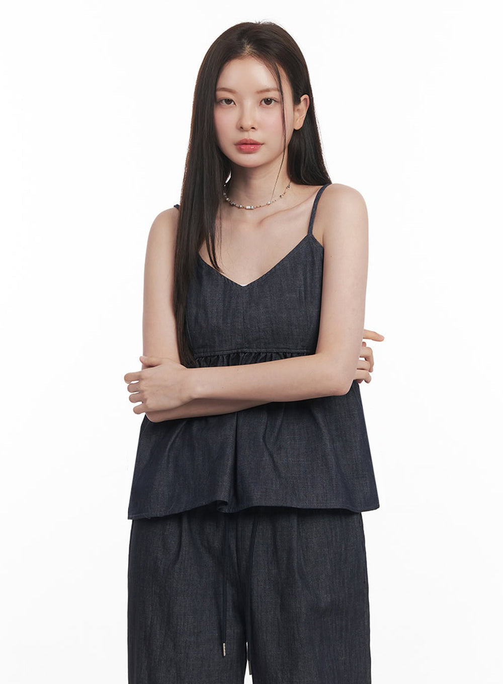 Cotton Flare V-Neck Denim Cami Top IY509