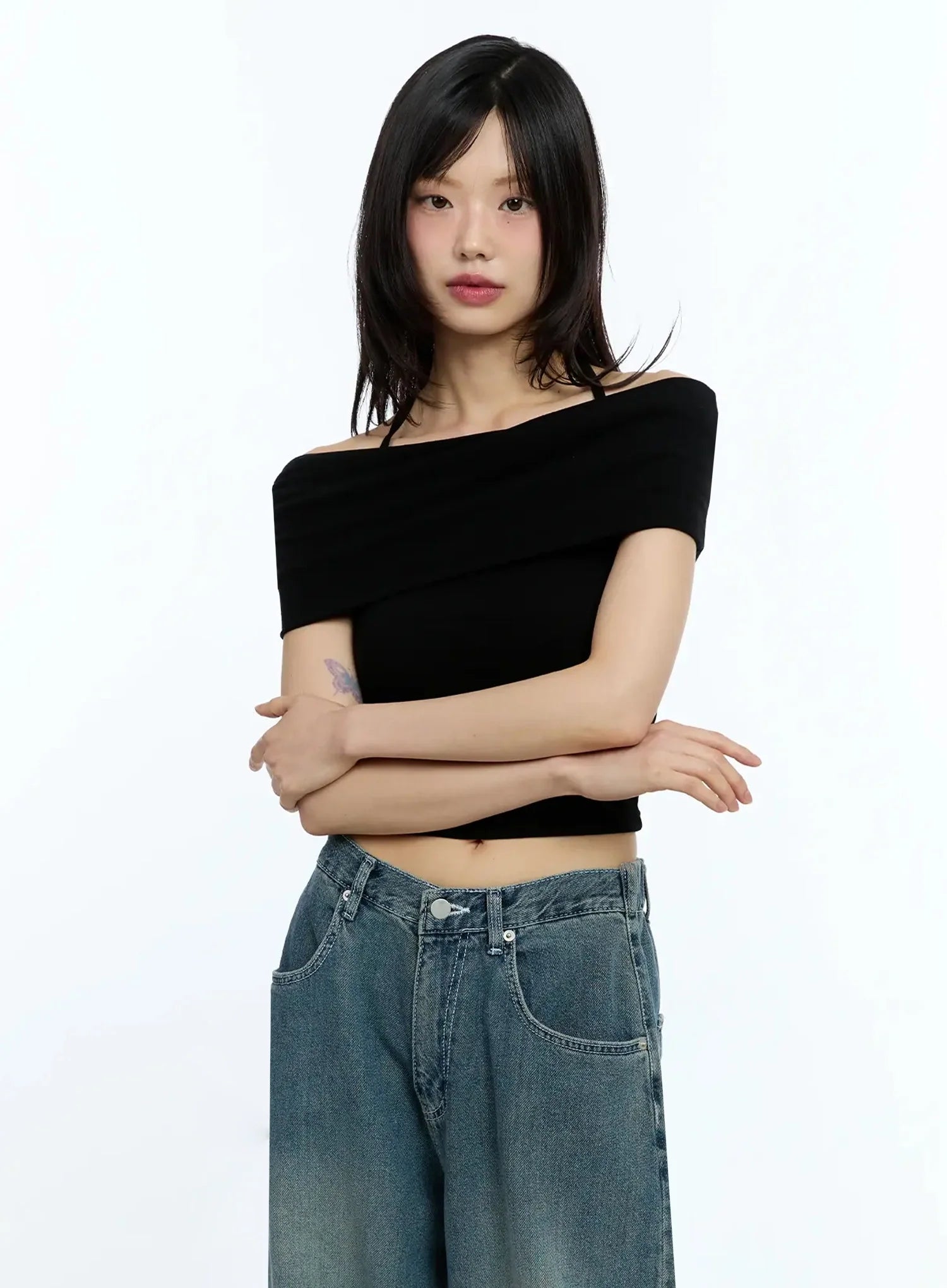 Shirred Off-Shoulder Short-Sleeve Tee IU525