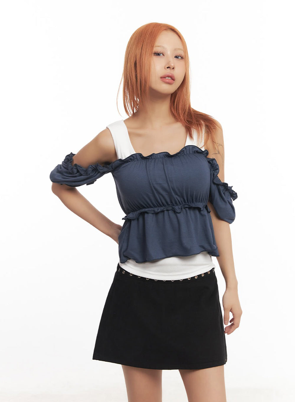 Frill Off-Shoulder Crop Blouse Top IA517