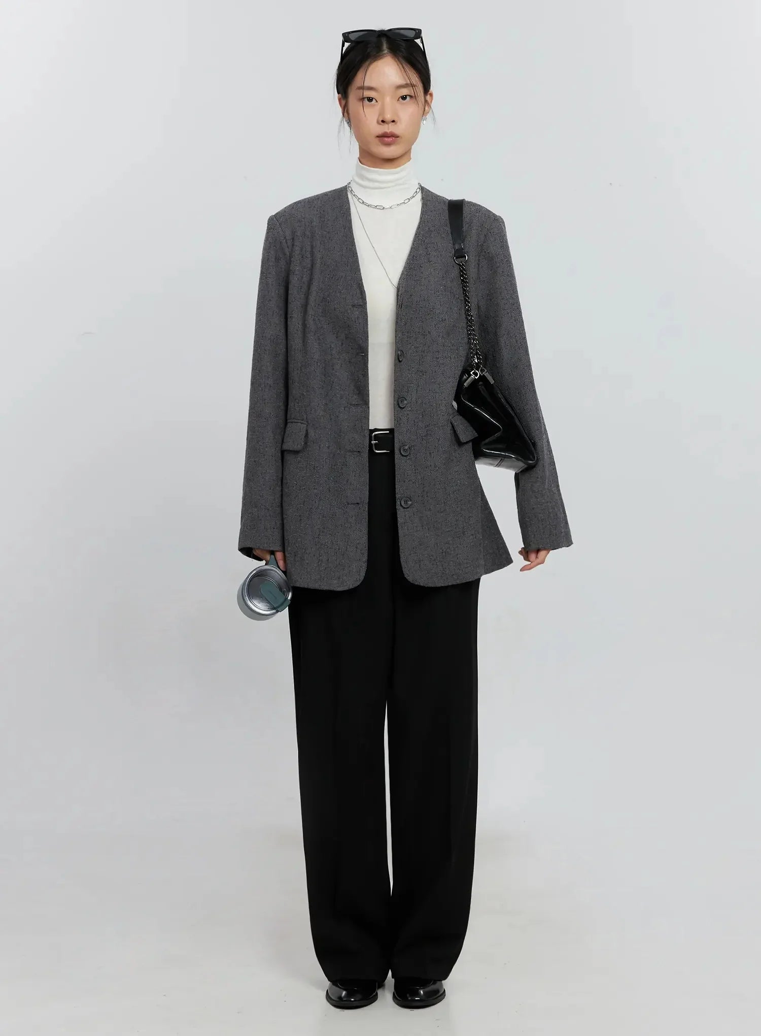 Oversized Collarless Blazer IS516