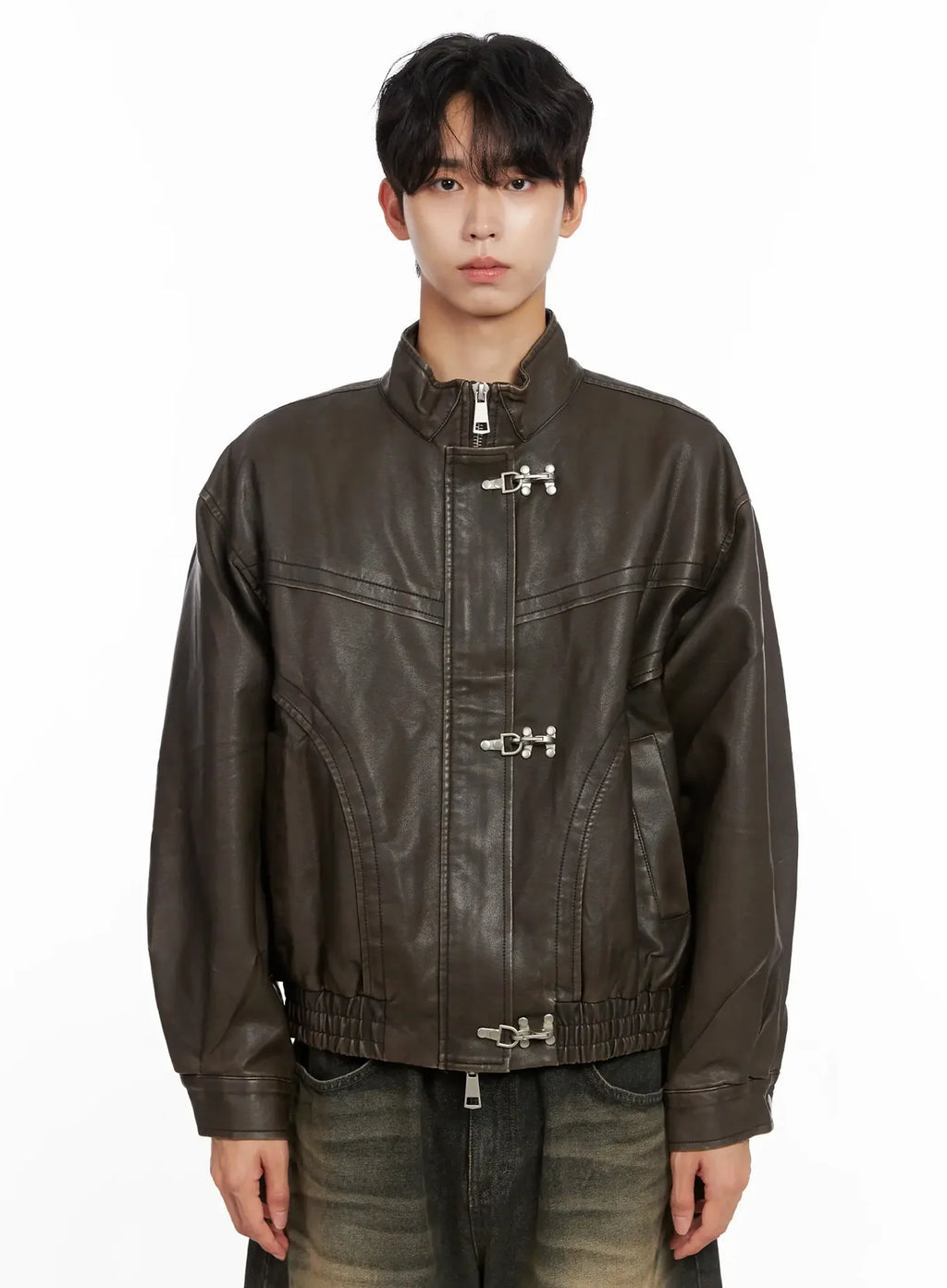 Men's Hook Faux Leather Jacket IO516