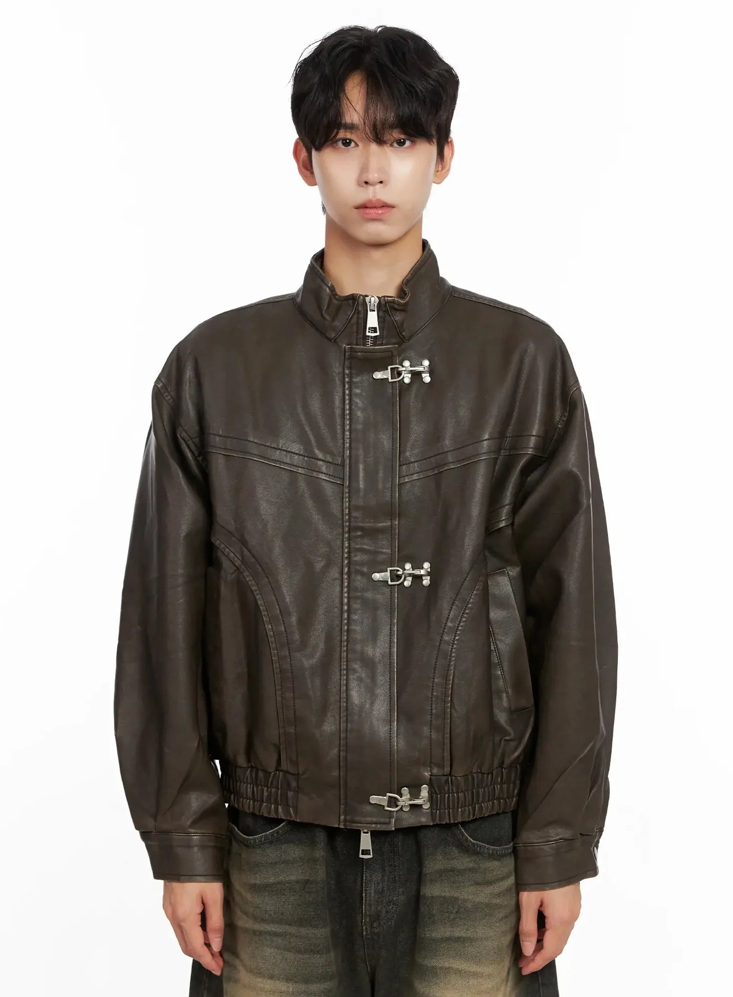 Men's Hook Faux Leather Jacket IO516