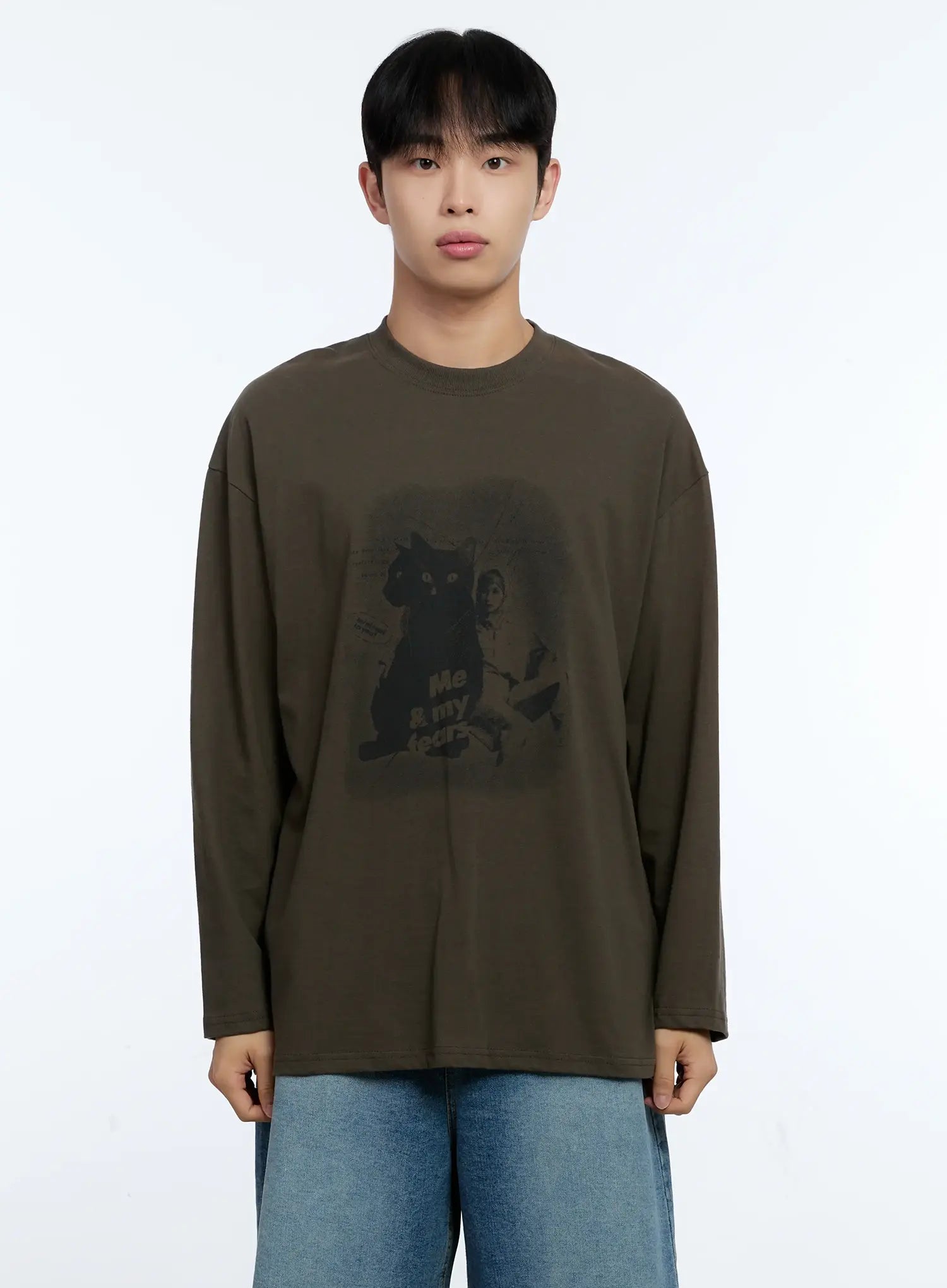 Men's Cat Graphic Long Sleeve T-Shirt IG515
