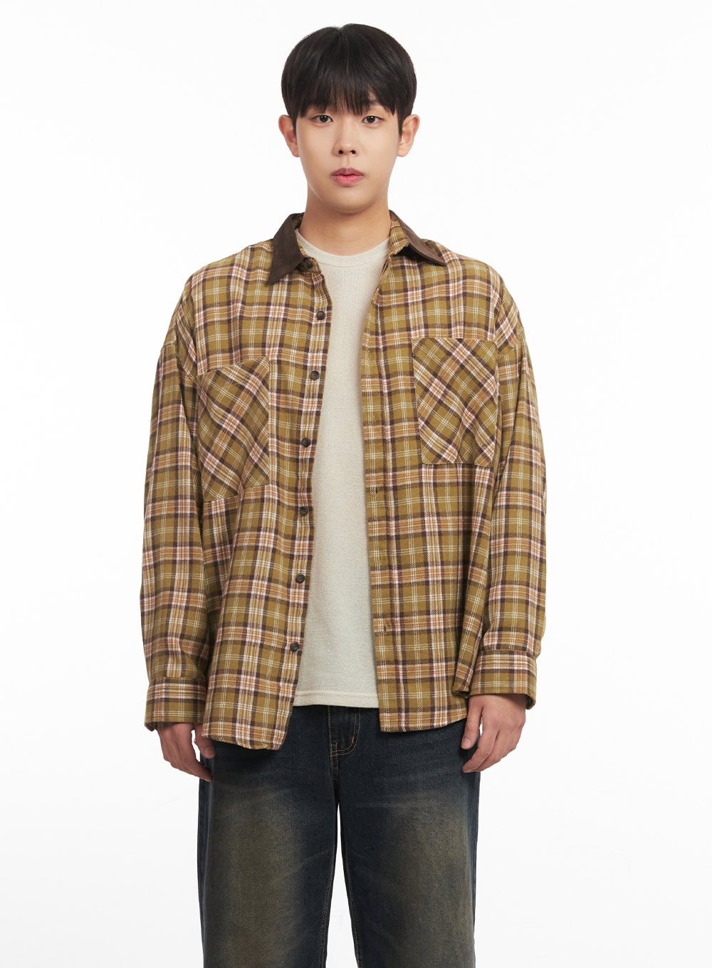 Men's Checkered Oversize Collared Shirt IM527