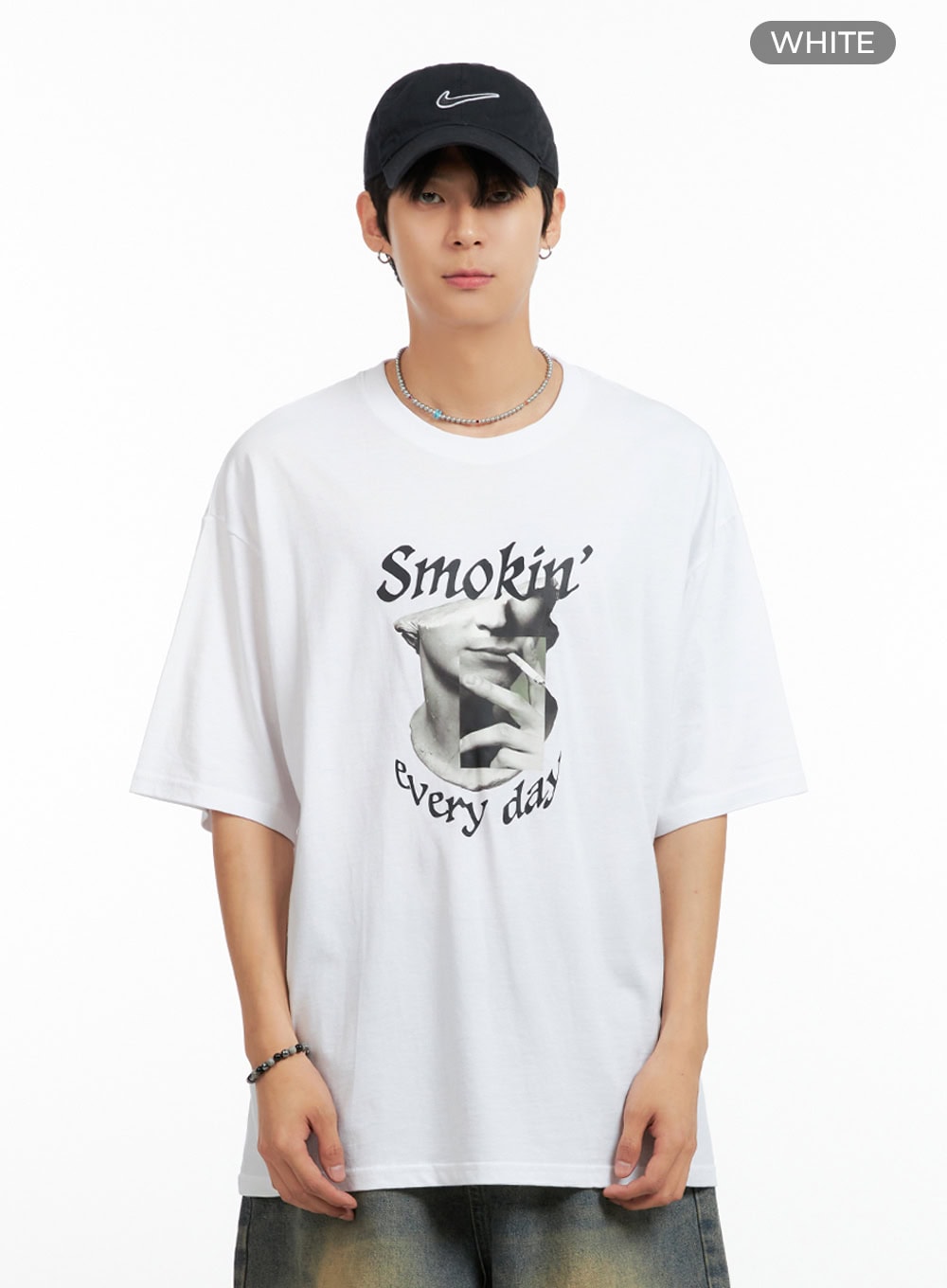 Men's Cotton Graphic Oversize T-Shirt (White) IG402