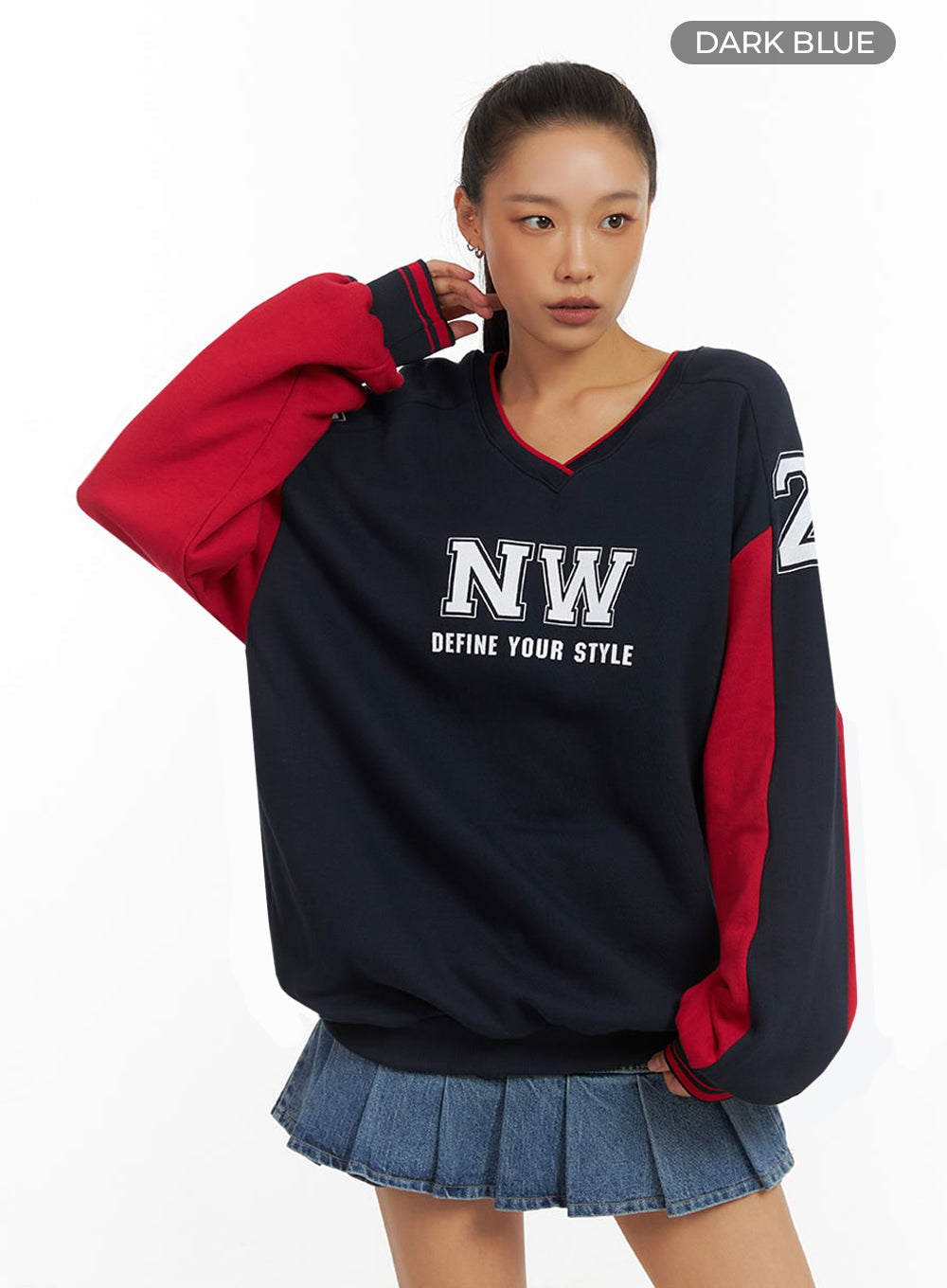 Dark Blue V-Neck Jersey Sweatshirt IO409