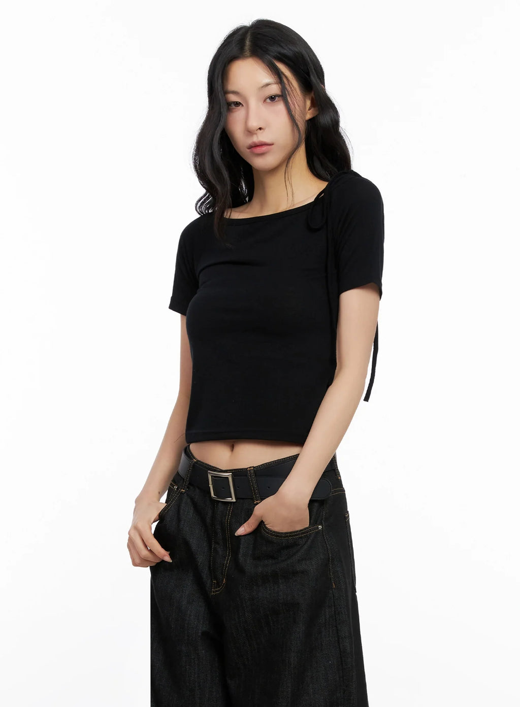 Asymmetric Shoulder-Tie T-Shirt IG508