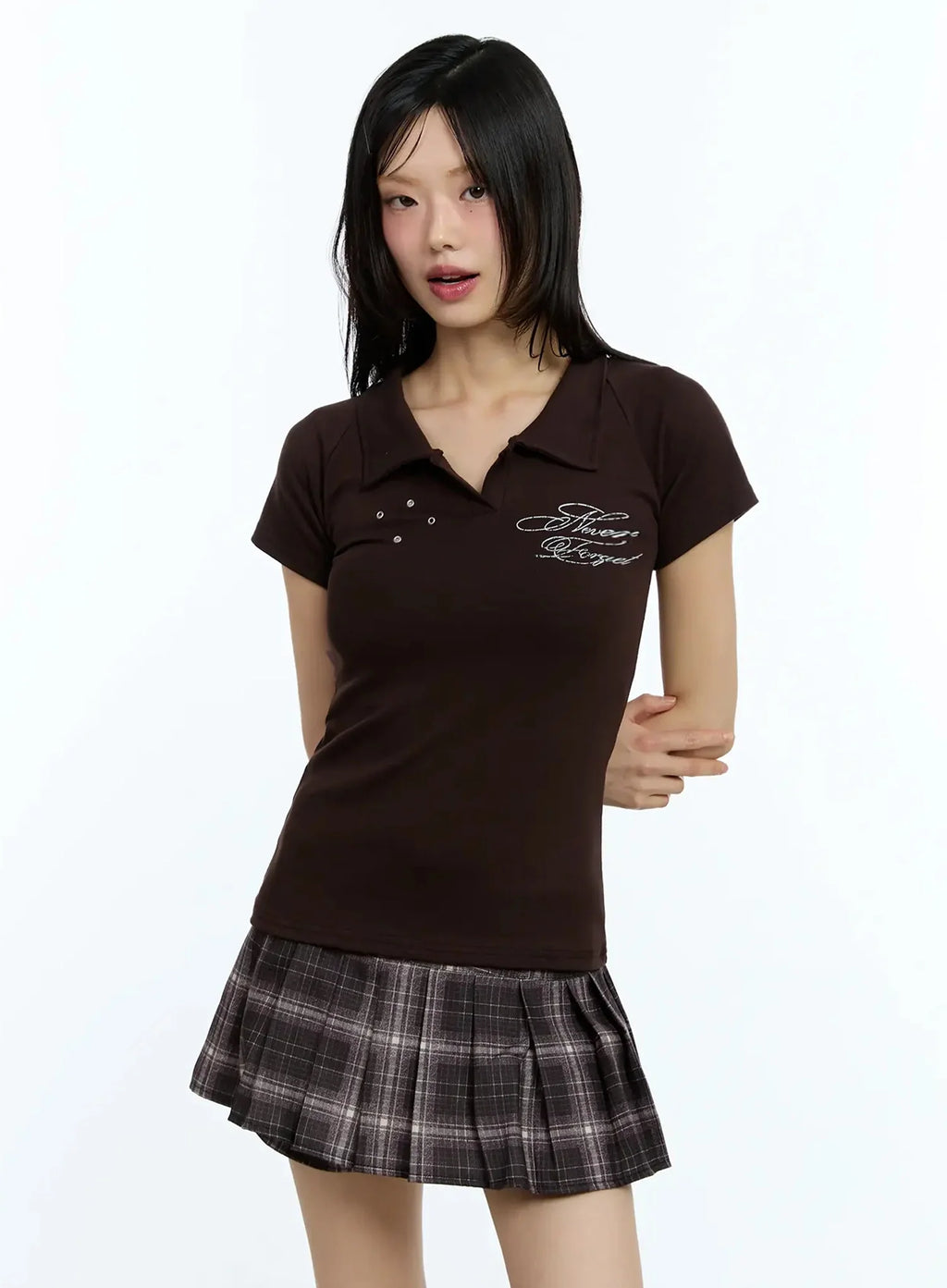 Eyelet Graphic Collared Tee IU524