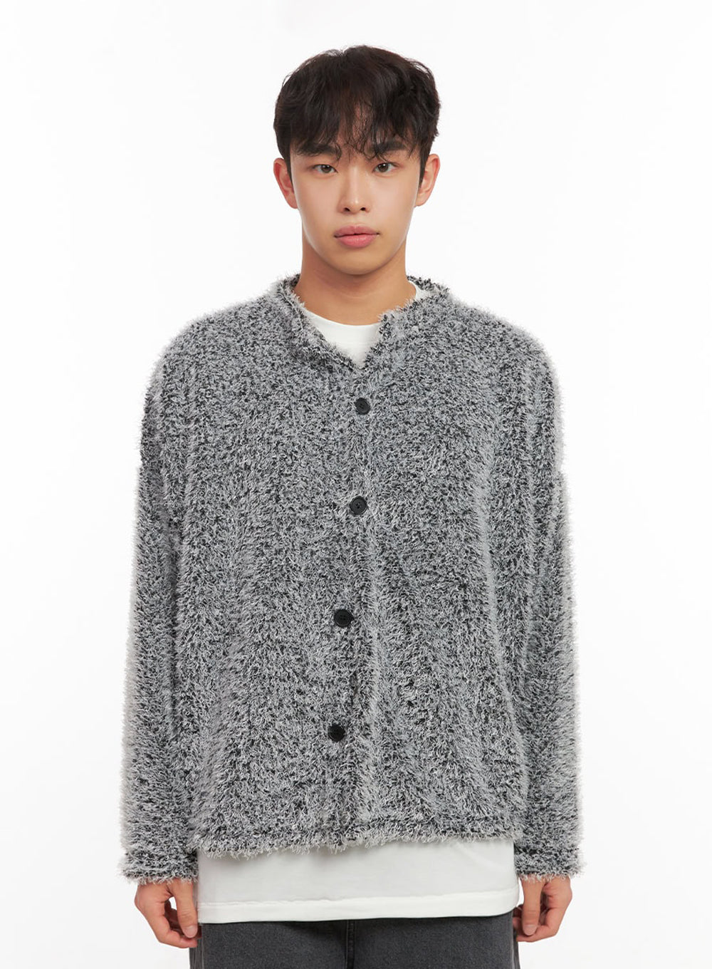 Men's Fuzzy Buttoned Cardigan ID427