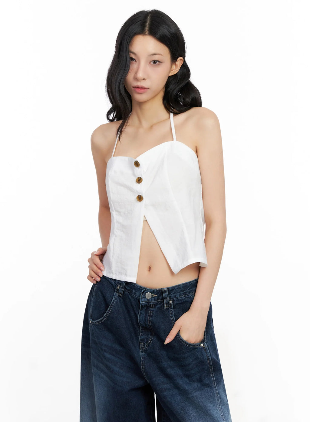 Buttoned Halter Neck Top IG508