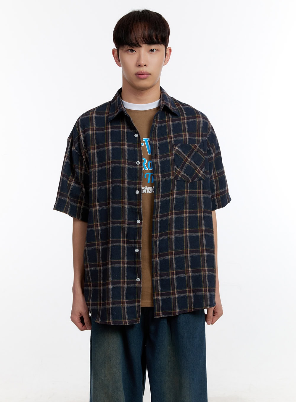 Men's Plaid Collared Oversized Shirt IA507