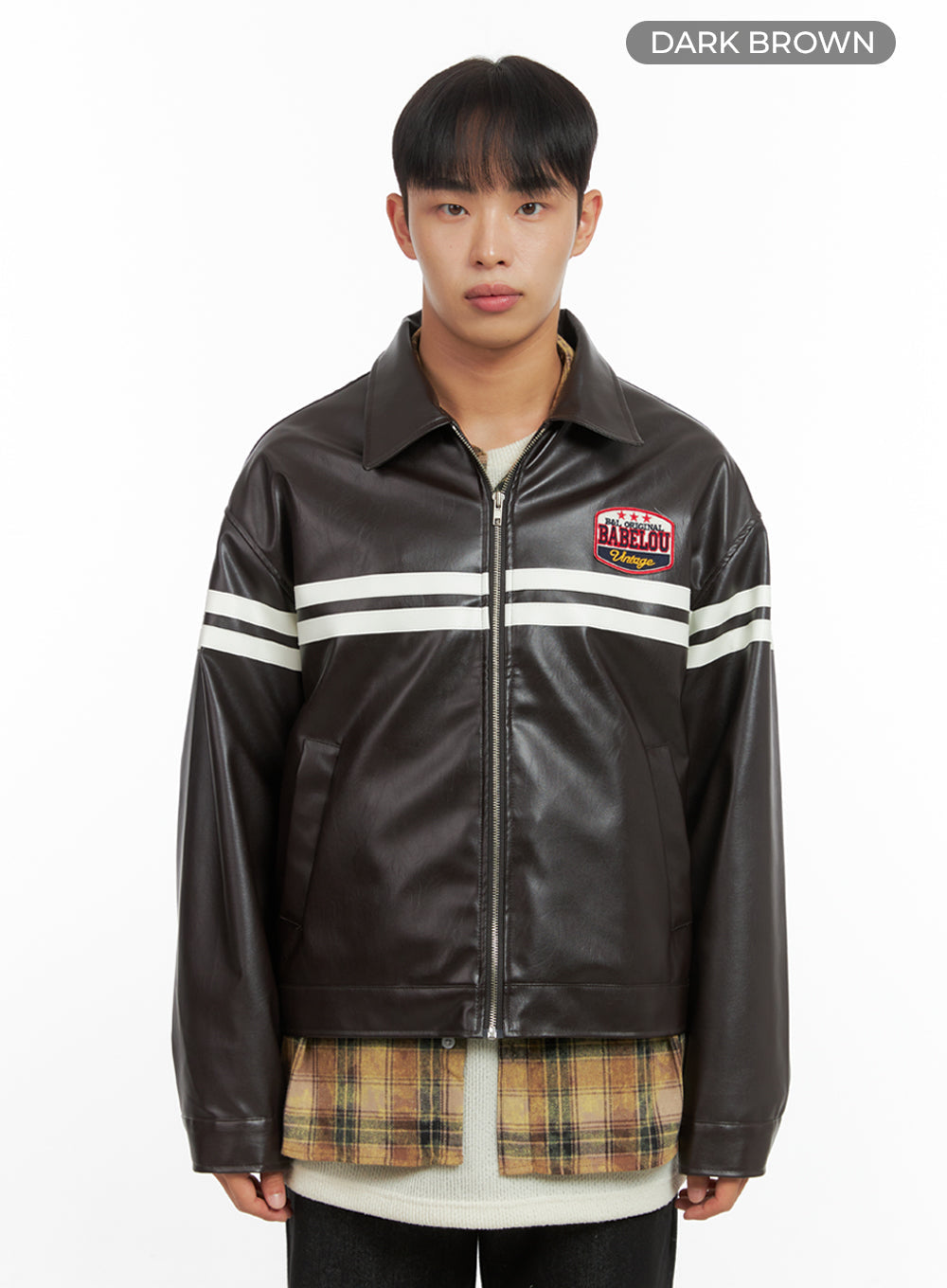 Men's Patched Zip-Up Rider Jacket IO420