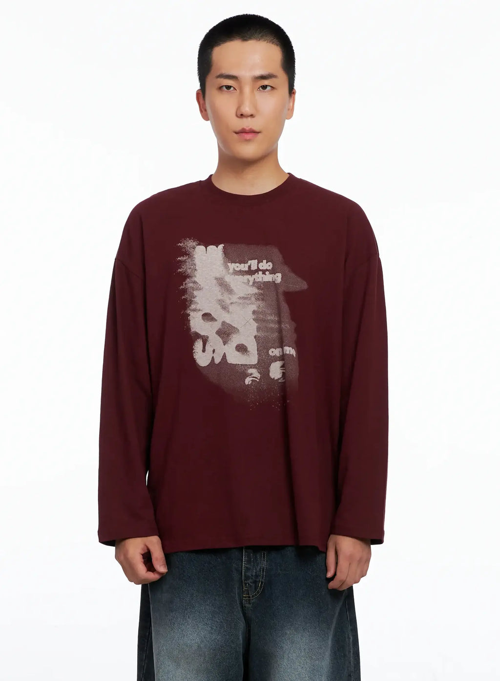 Men's Retro Print Oversized Long Sleeve Shirt IS509