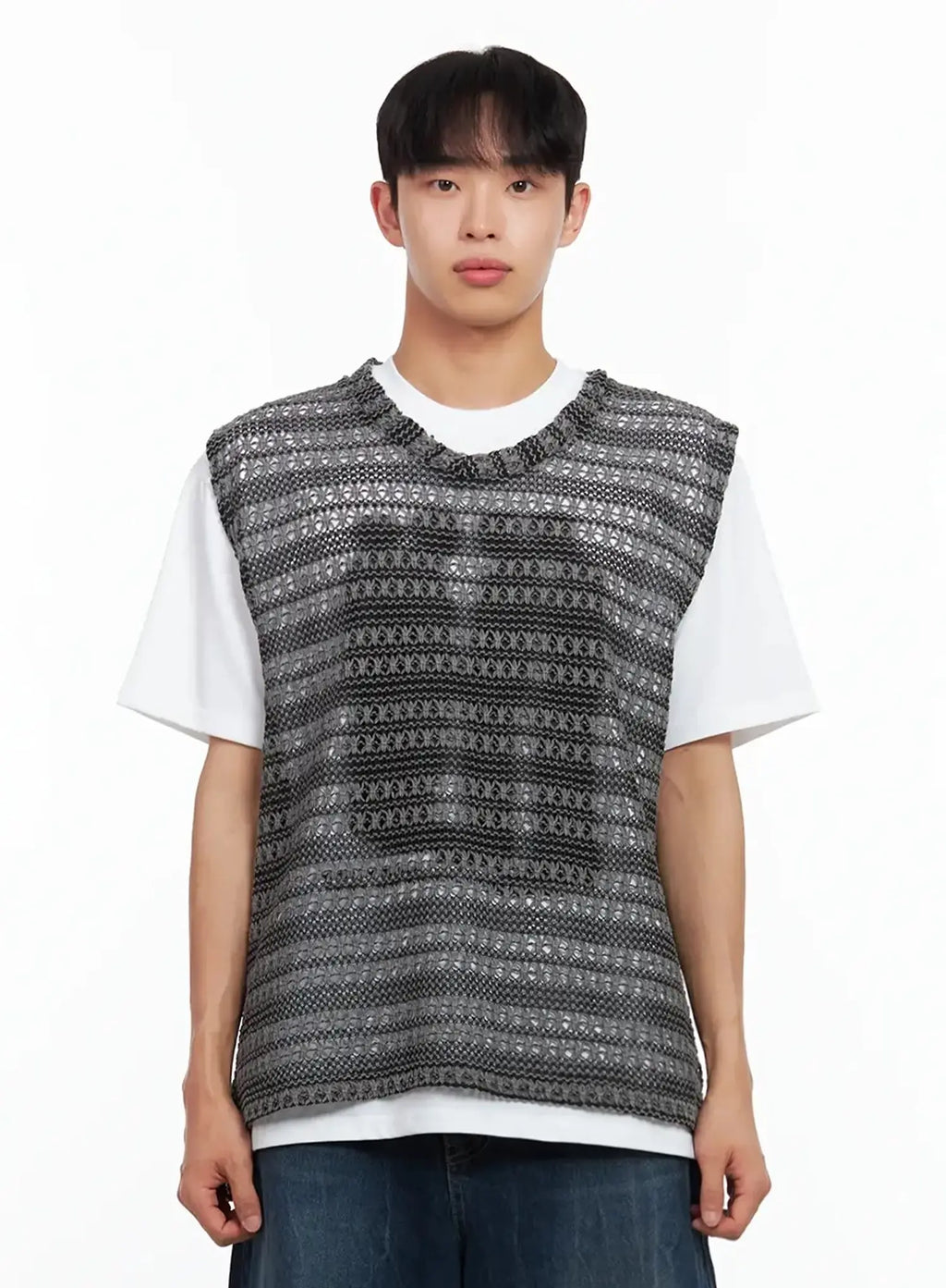 Men's Striped Knit V-Neck Vest IL516