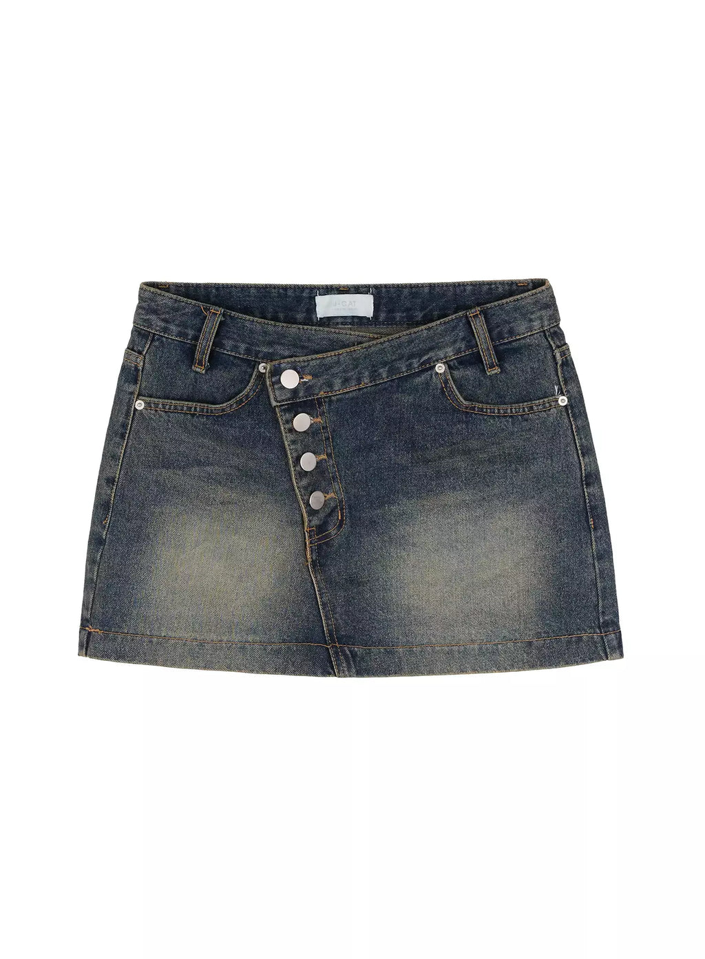 Slanted-Button Low-Rise Denim Skirt IC503