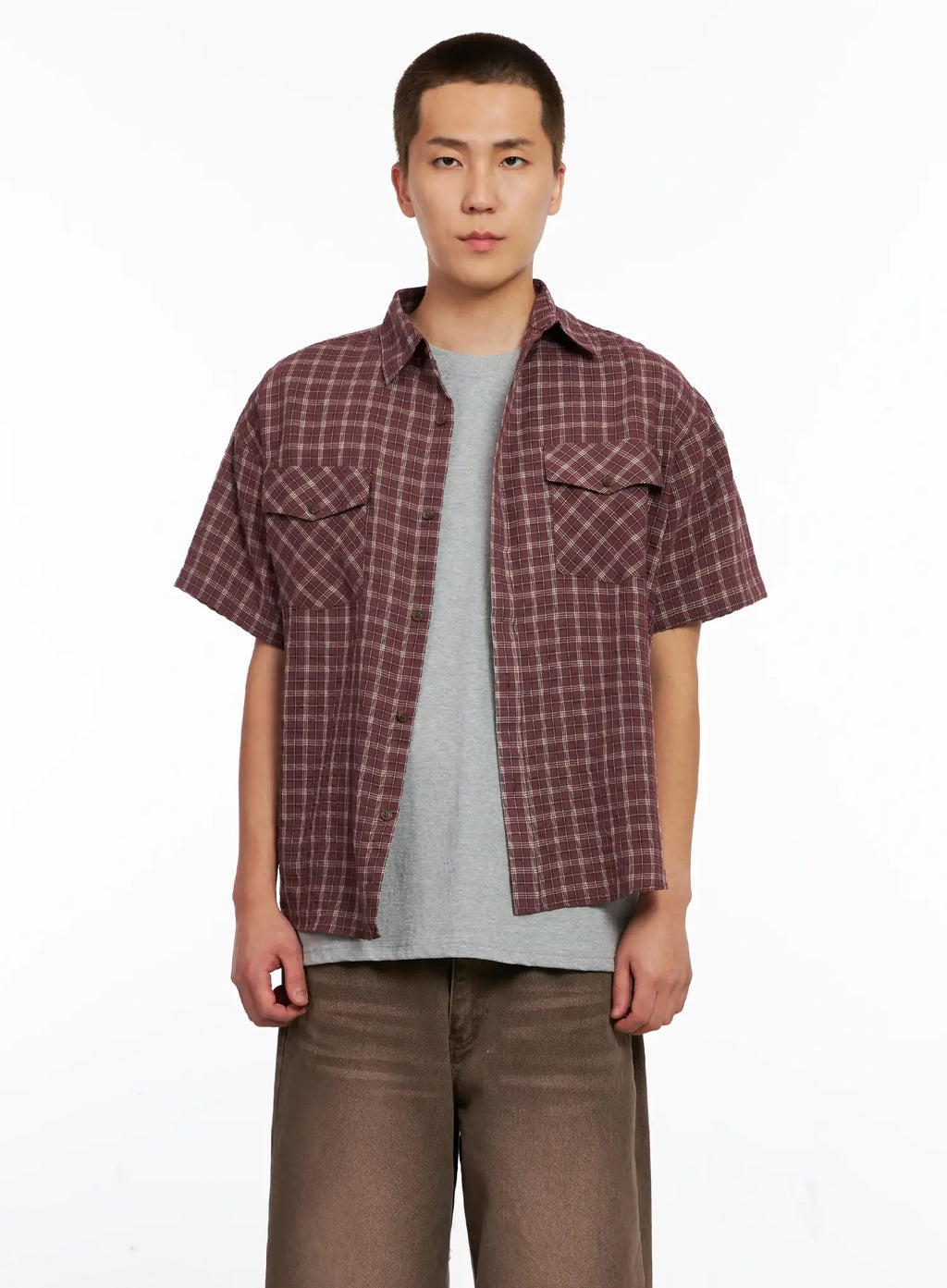 Men's Plaid Short-Sleeve Flannel Shirt IG511