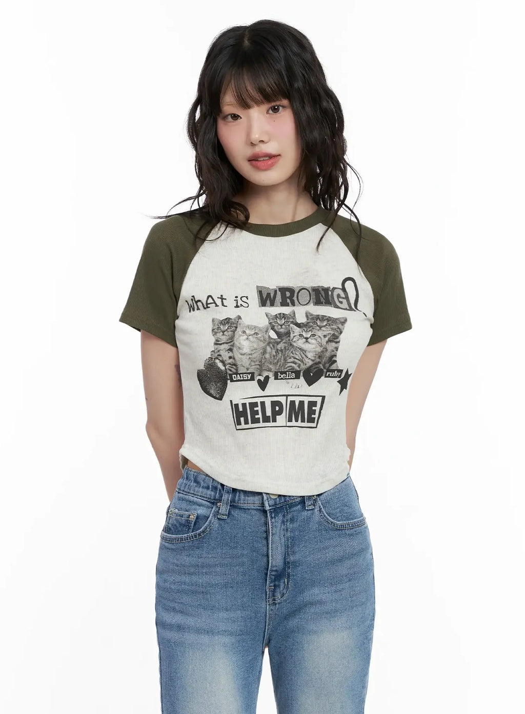 Cat Graphic Raglan Tee IL531