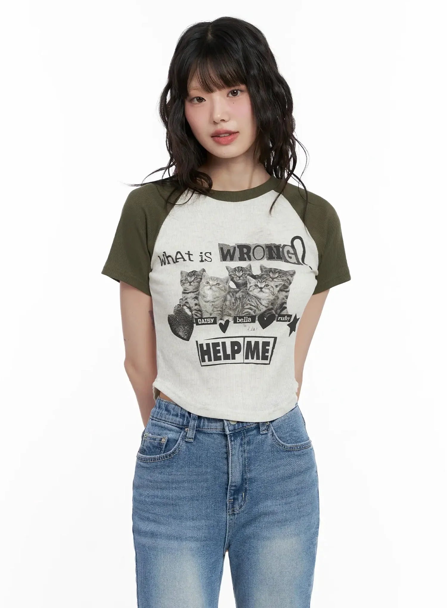 Cat Graphic Raglan Tee IL531