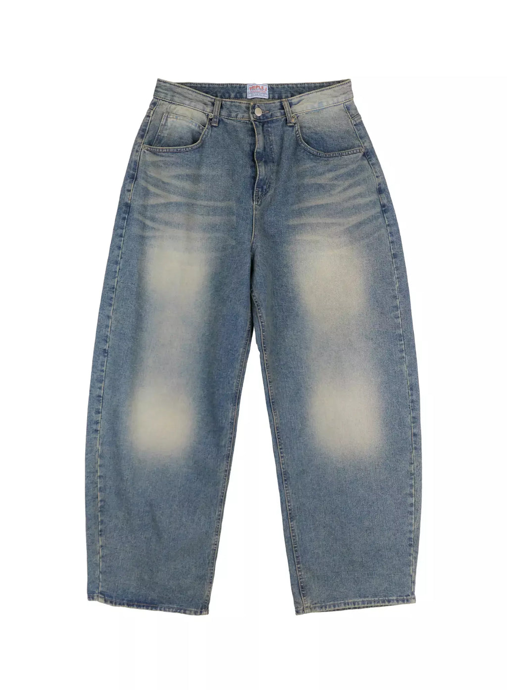 Men's Classic Blue Washed Wide-Leg Jeans IO516