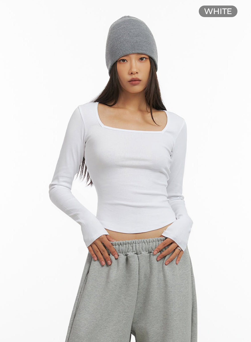 Square Neck SlimFit Long Sleeve Shirt IO409