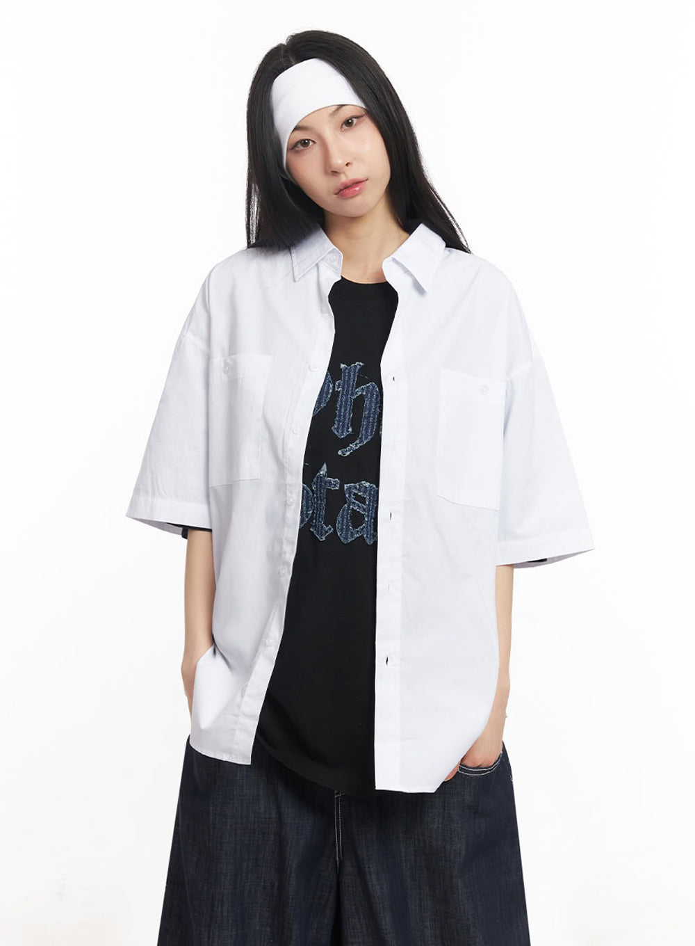 Cotton Collared Oversize Shirt IY529