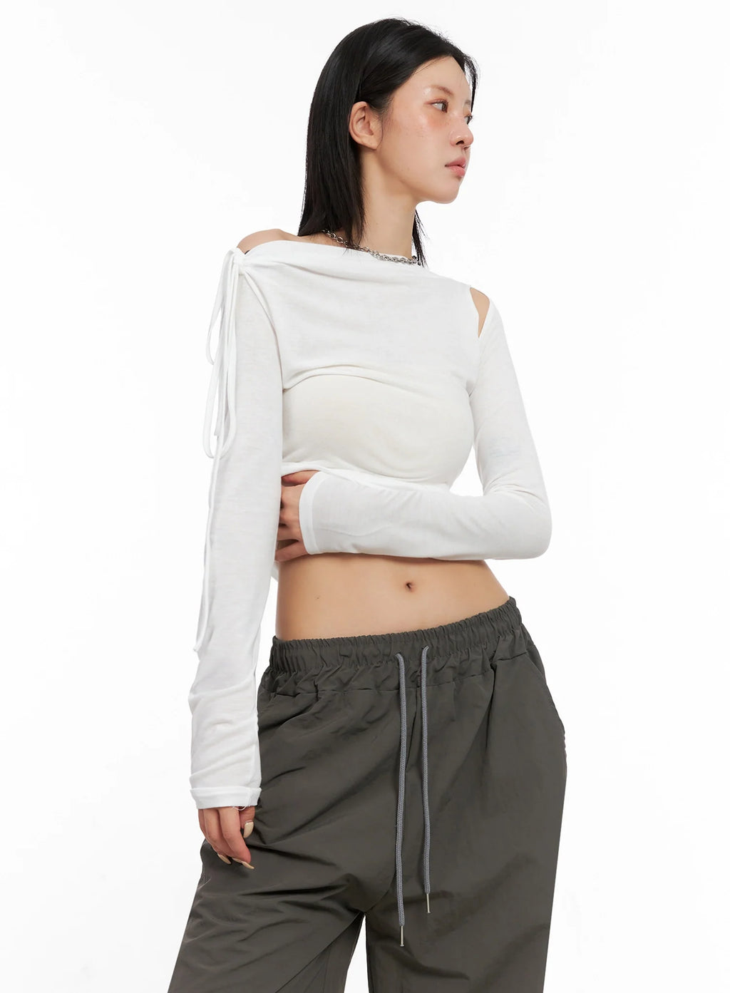 Asymmetric Cut-Out Long Sleeve Top IS515
