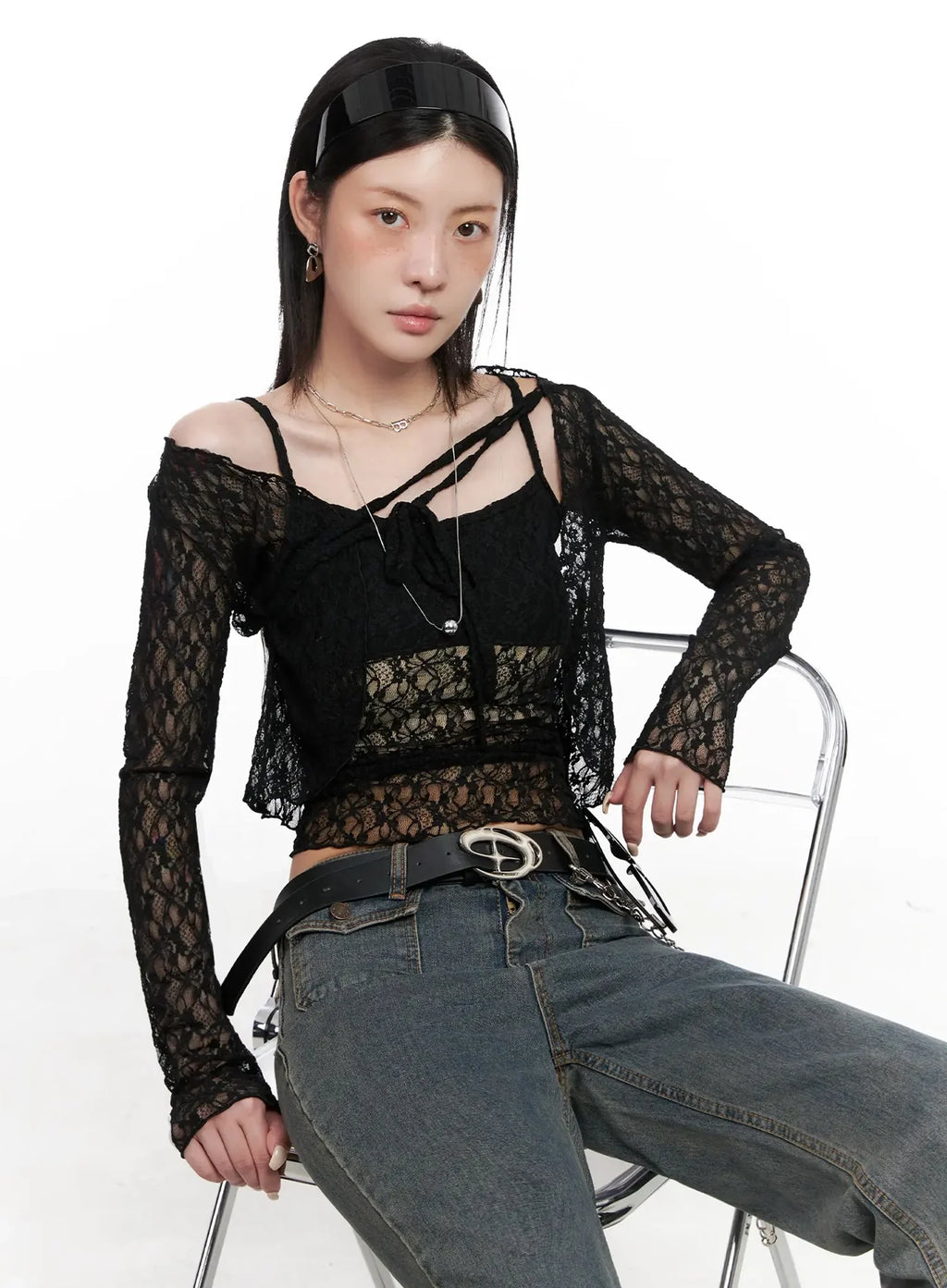 Cardigan with Lace Straps IS508