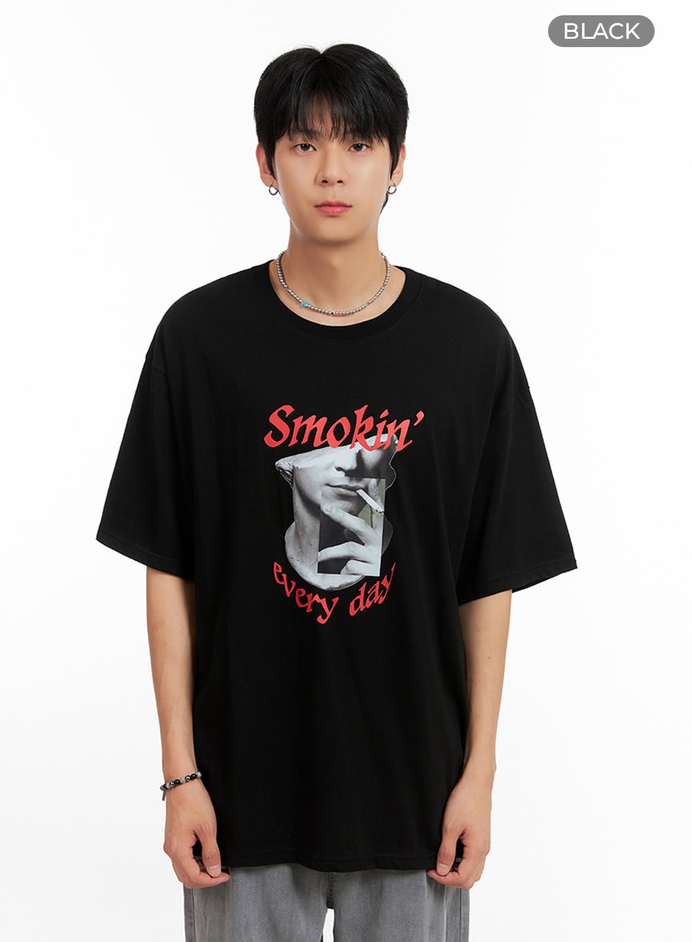 Men's Cotton Graphic Oversize T-Shirt (Black) IG402