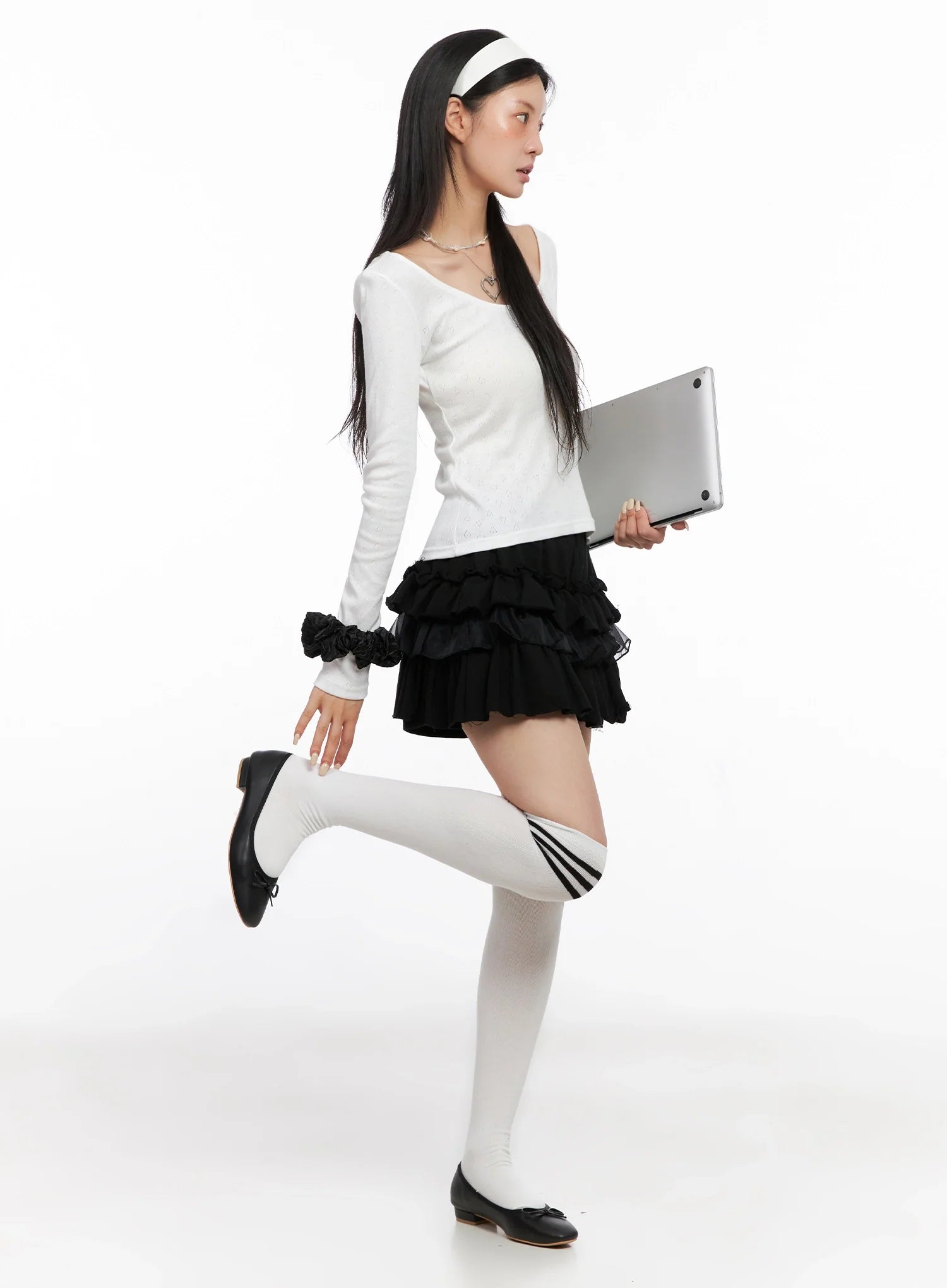 Scoop Neck Ribbed Long Sleeve Top IS508