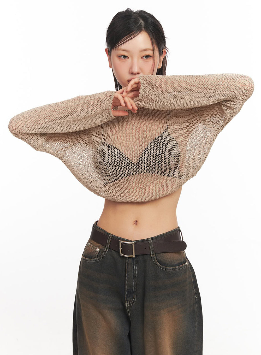Mesh Back-Strap Knit Crop Top IA521