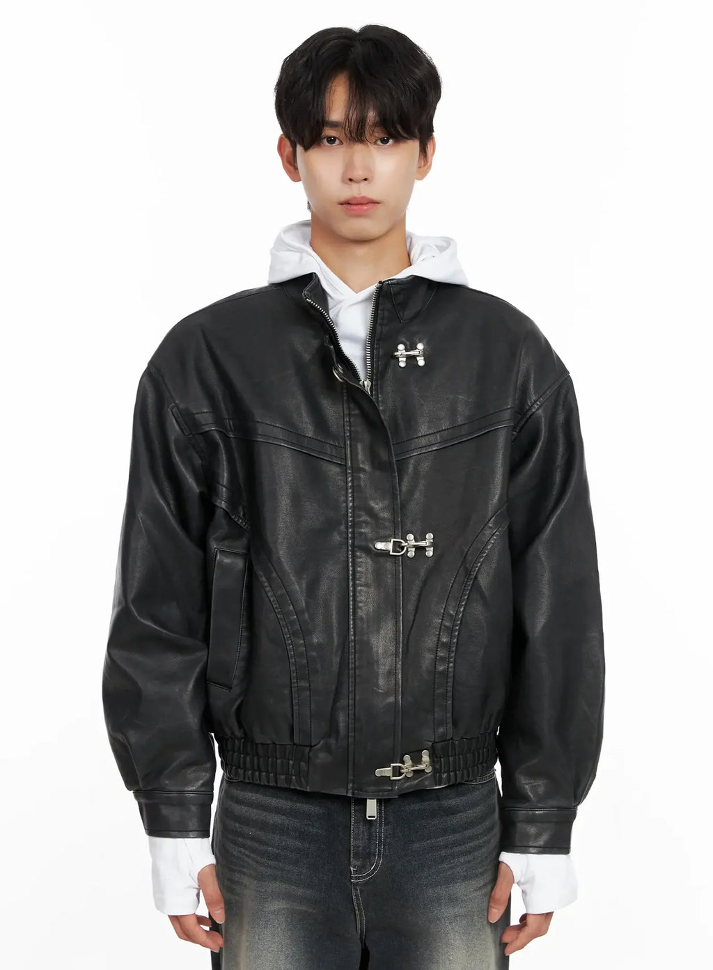 Men's Faux Leather Toggle Buckle Jacket IO517