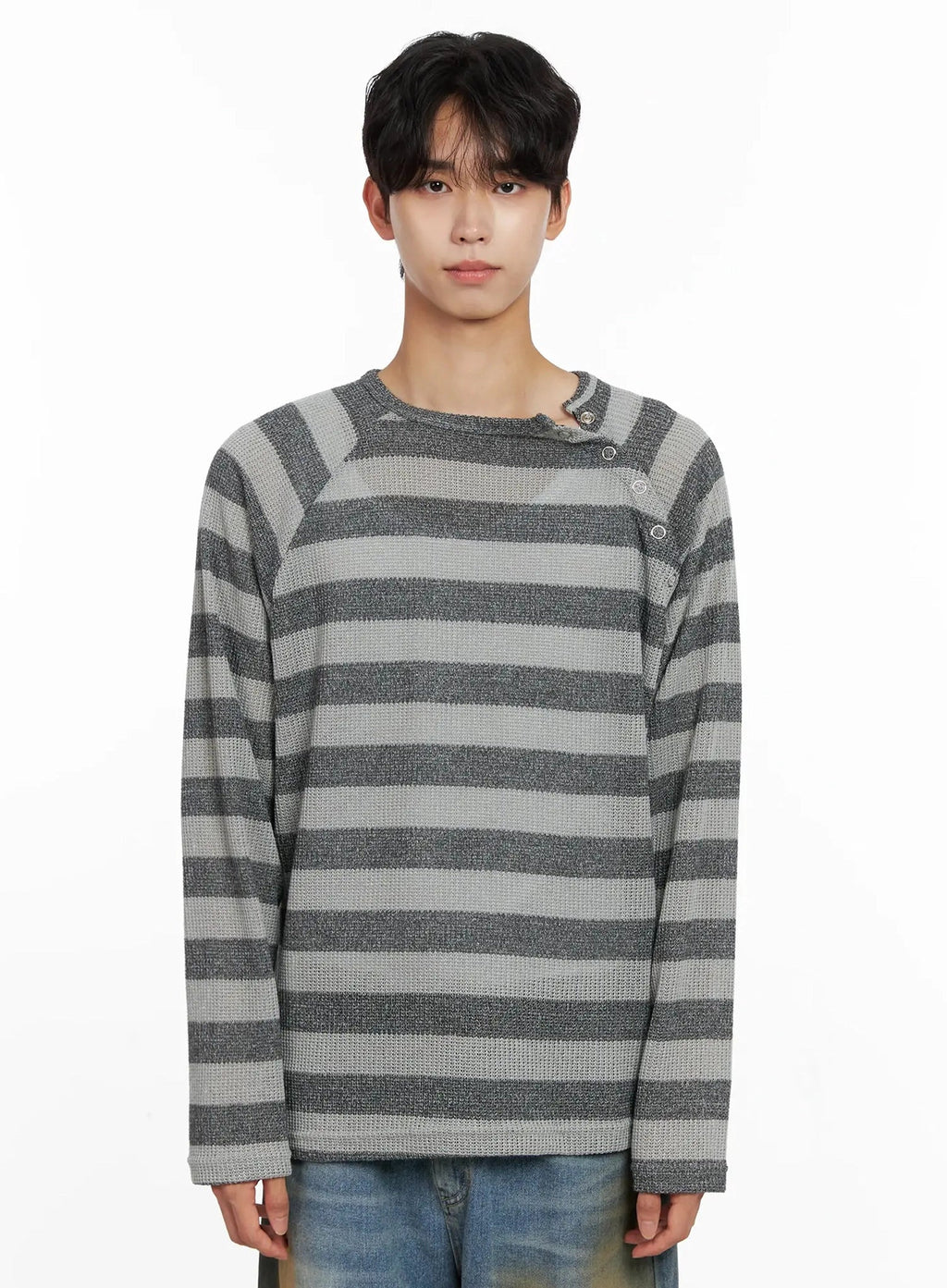 Men's Striped Snap Button Long Sleeve Shirt IO516