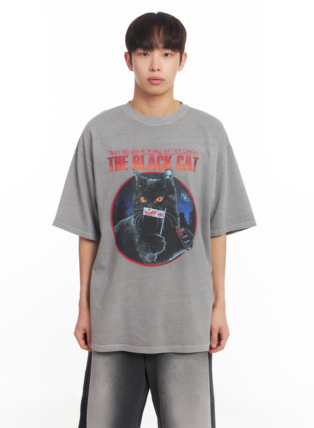 Men's Cat Graphic Oversized T-Shirt IA521