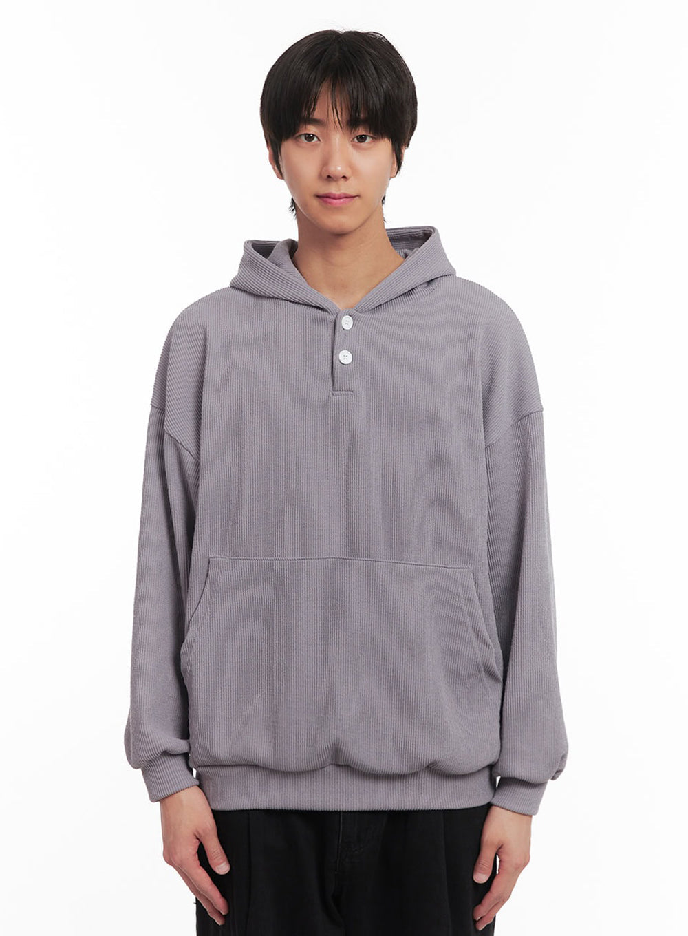 Men's Ribbed Buttoned Hoodie IA511