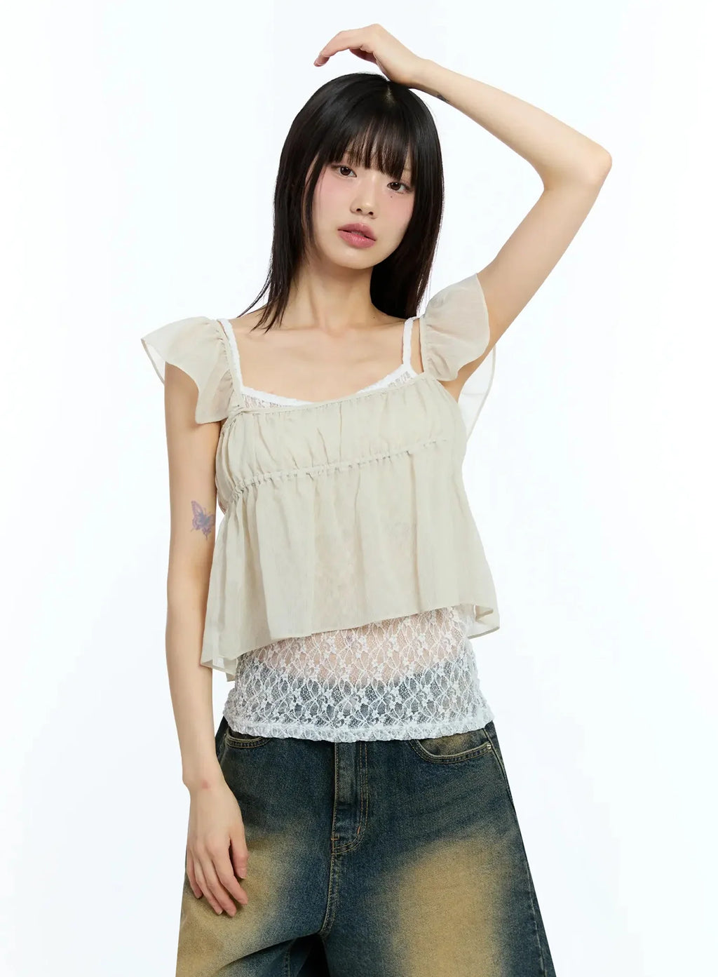 Square Neck Flared Crop Top IU523