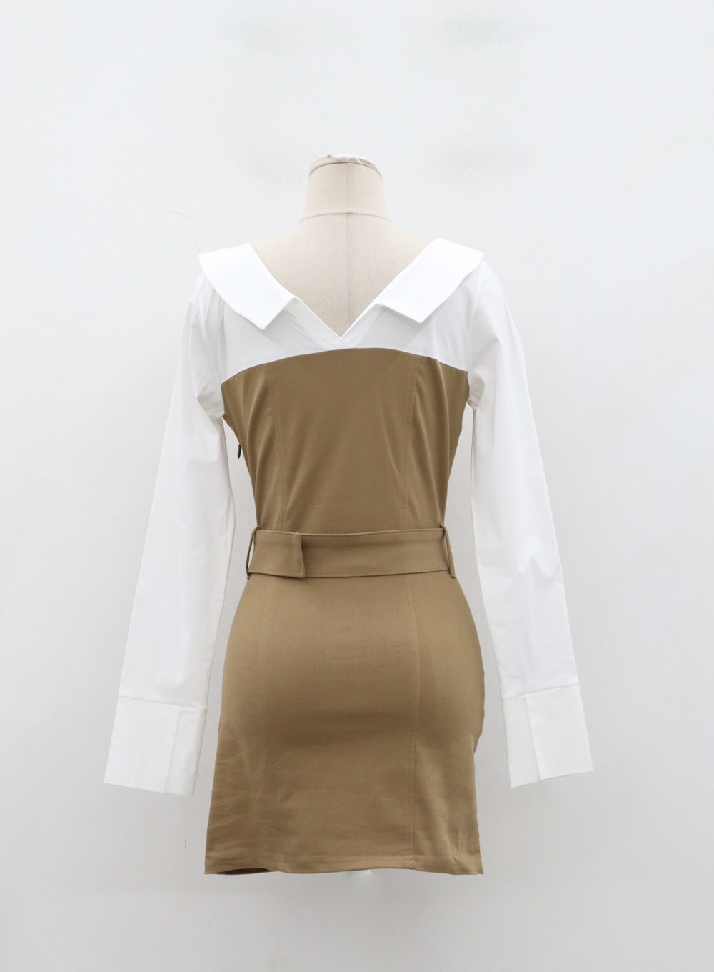 Layered V-Neck Button Belt Mini Dress ID29