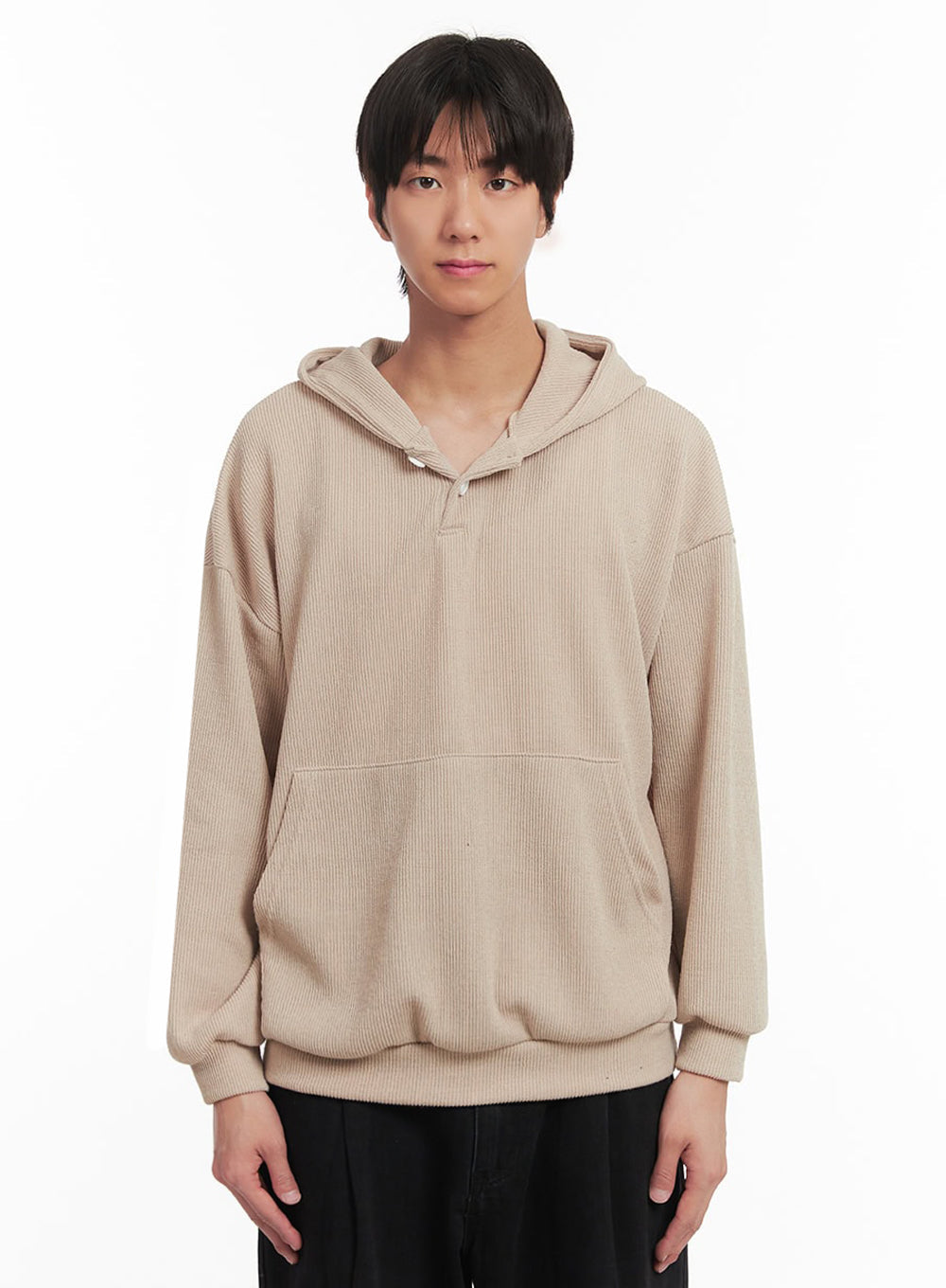 Men's Ribbed Buttoned Hoodie IA511