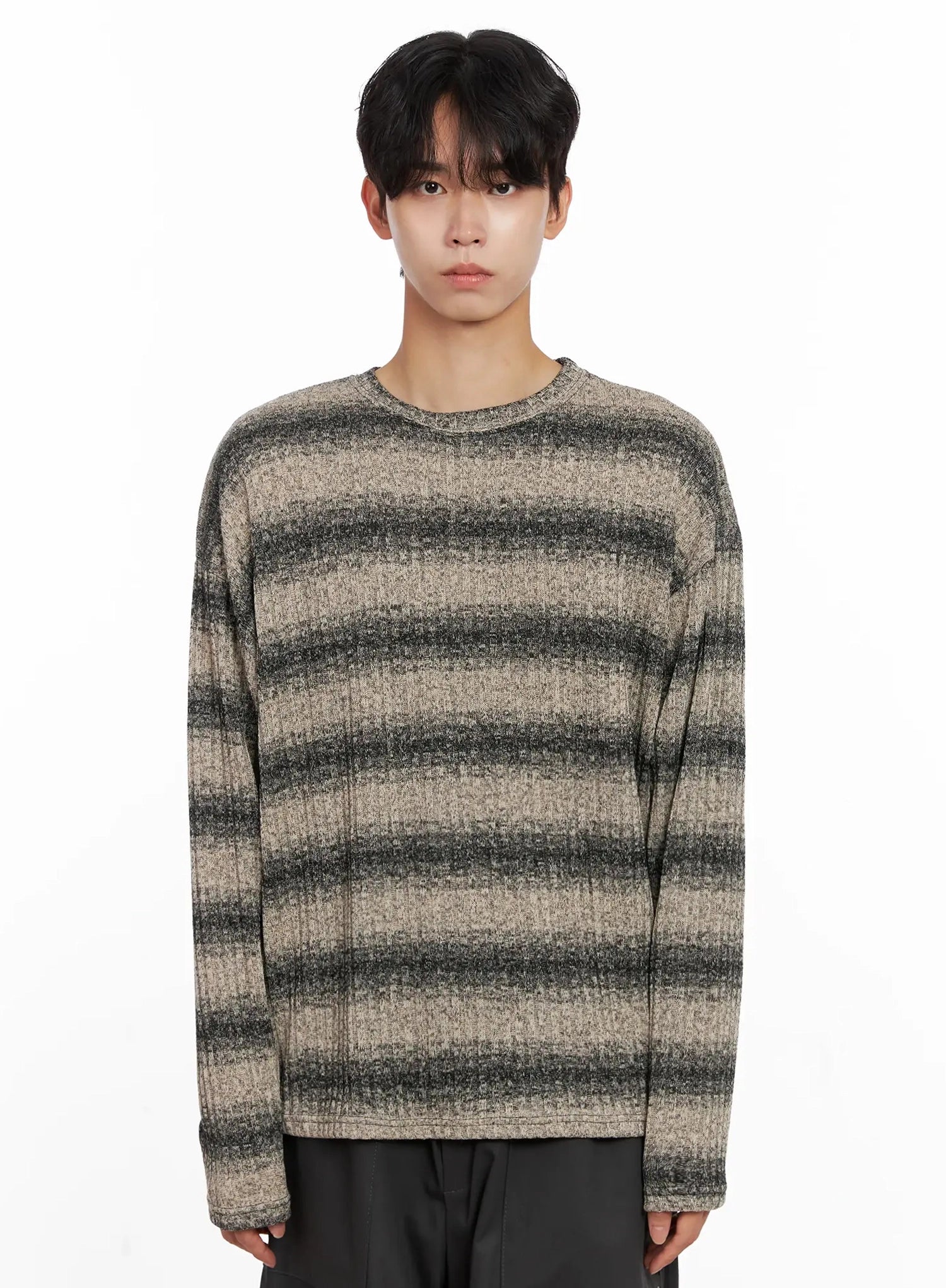 Men's Ribbed Striped Long Sleeve Shirt IO516