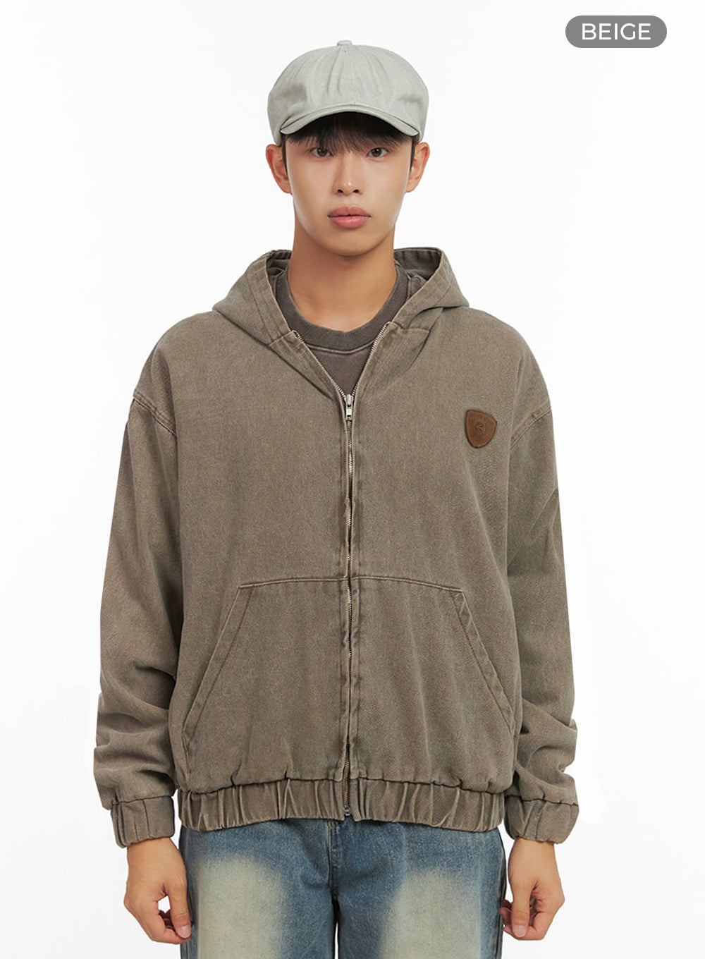 Men's Washed Zip Up Hooded Jacket IO420